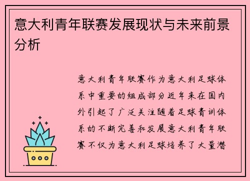 意大利青年联赛发展现状与未来前景分析
